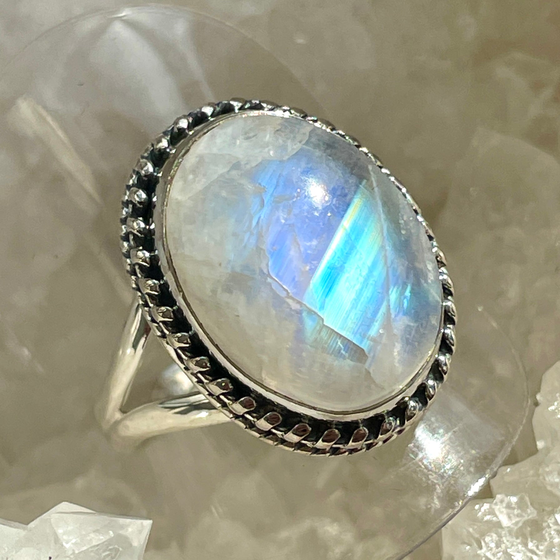 Rainbow Moonstone Sterling Silver Ring - RM15 Rainbow Moonstone Sterling Silver Ring - RM15
